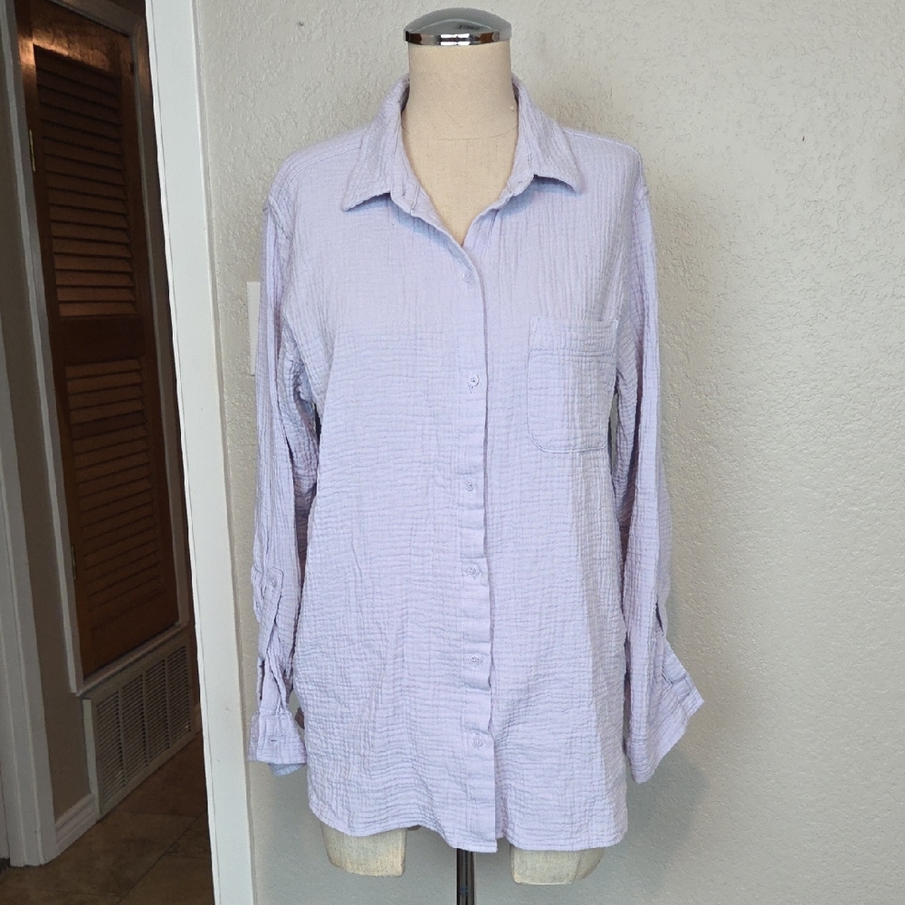 Nine West Jeans Lavender Button Down Blouse Size L